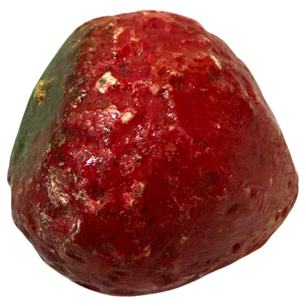 Early Alabaster Stone Fruit Strawberry Metal Tip Realistic Hand Carved Vintage